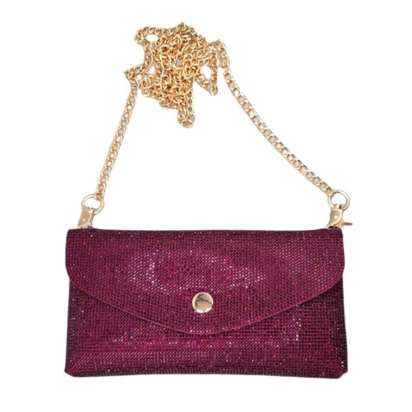 Purple Rhinestone Pave Wallet on Chain Clutch / Fanny Pack / Crossbody Bag - Picture 3 of 3
